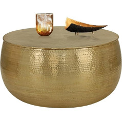 Coffee Table, Diameter 90 x 45 cm, Gold, Unique, Hammered Look, Handmade Side Table, Oriental Living Room Table, Round Table, Aluminium Lounge Table, Metal Table, Flat Sofa Table