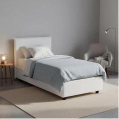 Talamo Italia - Brunella Single Bed with Fabric Upholstery - 100% Made in Italy - Front Opening - Includes Mattress 80 x 190 cm - White