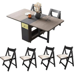 Klappbarer Esstisch mit Stühlen, ausziehbares Drop-Blatt-Design, Aufbewahrungsschubladen und Regal, platzsparende Küchen- und Esszimmermöbel