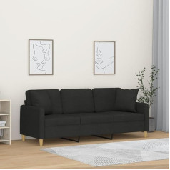 3200921 3-Seater Sofa with Decorative Cushions, Black, 180 cm Fabric, Lounge Sofa, Sofas & Couches, Relax Sofa, Couch for Living Room, Couch with
