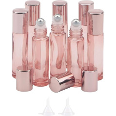 Roller Bottles Set 10ml Roller Balls with Funnels Glass Roll-on Bottles for Essential Oils Perfume Aromatherapy Liquid Rose Gold 8 Pack