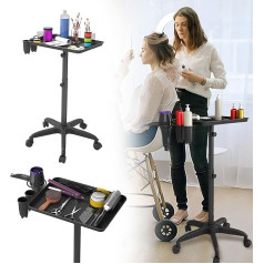 UISEBRT Salon Trolley with 1 Shelf & 2 Storage Compartments, Hairdressing Trolley Height Adjustable 71-105.5 cm, 5 Wheels (2 Lockable) for Hairdressing Salon, Beauty Salon & Tattoo Studio