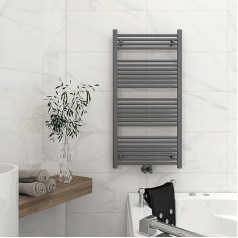 Bathroom Radiator Middle Connection 1200 x 600 mm, 600 W Towel Radiator & Towel Dryer, Easy Installation Bathroom Radiator Towel Warmer, Ideal Bathroom Towel Rail Heater, Grey