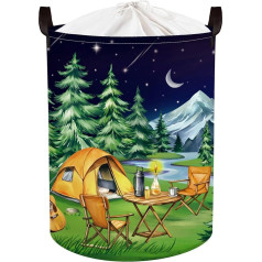 Night Camping Large Laundry Basket Forest Campfire Fabric Storage Basket Clothes Toy Storage Box for Outdoor Use, Star, 63 L