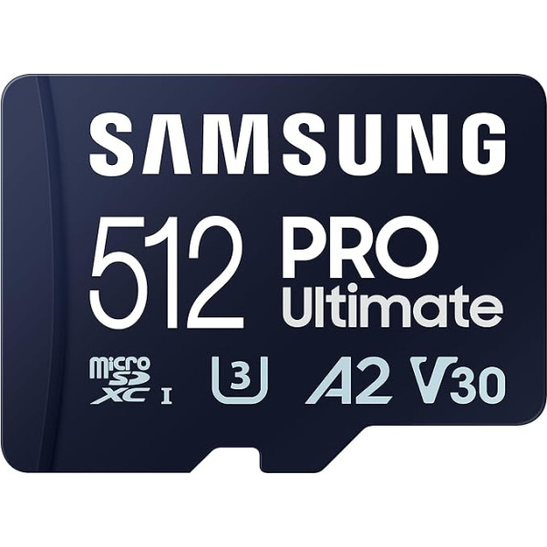 Samsung Pro Ultimate microSD Card + SD Adapter, 512 GB, for Smartphones, Drones and Action Cams, UHS-I U3, 200 MB/s Read, 130 MB/s Write, ‎ MB-MY512SA/WW