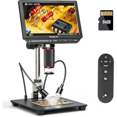 Elikliv EM4K 8 Inch 4K Digital Microscope, Coin Microscope 2000x, 52MP HDMI Microscope, Soldering Microscope for Adults, LCD Microscope for Electronics Repair, 3840P UHD Video Microscope, 10 Inch Stand, 64G