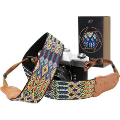 Padwa Lifestyle Camera Strap - 2 Inch Cowhide Head Camera Strap for Photographers, Vintage Jacquard Embroidery Woven Cotton Adjustable Shoulder Neck Strap for Cameras, Binoculars - Colourful