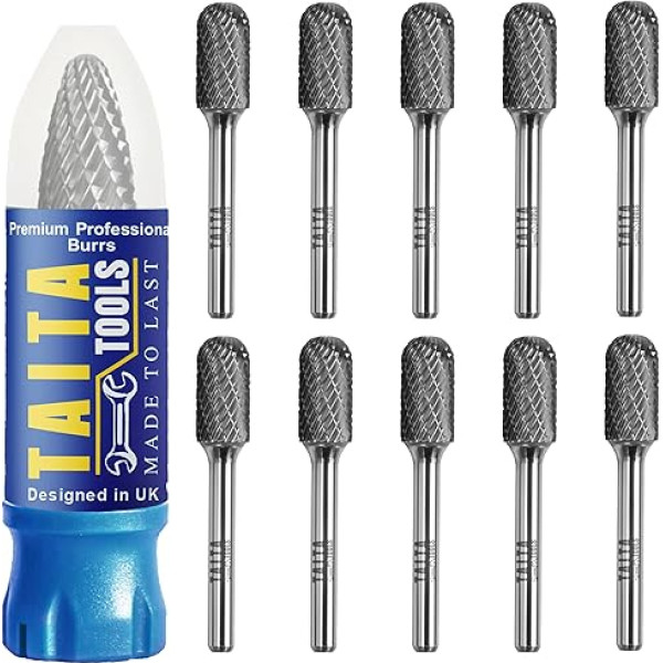 Carbide Burr 6.35mm Shank SC-5 Solid Tungsten Double Cut Accessories for Makita Fordom Dewalt Milwaukee Metalworking Grinding and Engraving (10 Pack)