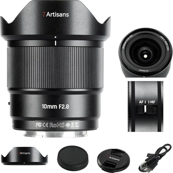 7artisans AF 10 mm F2.8 Monture E Autofocus Camera Lens, 105.3°, 232 g, APS-C AF/MF Lens with Fixed Ultra Large Angle for Sony E Monture Alpha a7 a7II a7III a7R a7RII a7RIII a7RIV a7S a7SII