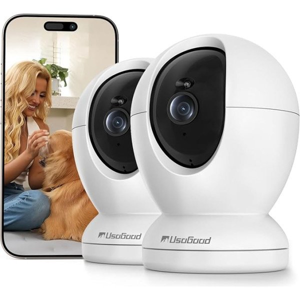 usogood 4MP Indoor Surveillance Camera, 2.4 GHz & 5 GHz WiFi Camera for Baby/Pet, 360 Degree Camera Surveillance Indoor with People/Motion/Noise Detection, Night Vision, 2-Way Audio, Pack of 2