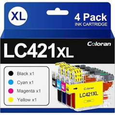 Coloran LC421XL Printer Cartridges Compatible with Brother LC421 XL for Brother DCP-J1050DW Cartridges Brother MFC-J1010DW Cartridges DCP-J1140DW (Pack of 4)