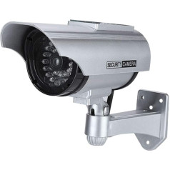 Dummy Security Camera, Fake CCTV Outdoor Surveillance Camera Solar Powered with Red LED Recording Light (No Battery) (Silver)