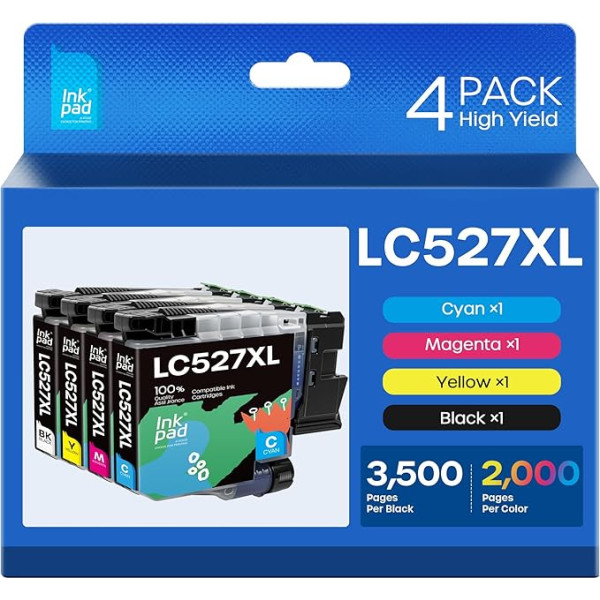 iNKPAD LC527XL Printer Cartridges Compatible with Brother LC527 LC527VAL LC527XL Cartridges for Brother MFC-J4550DW MFC-J4350DW (Pack of 4)