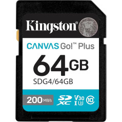 Kingston Canvas Go Plus SDXC memory card Gen4 200MB/s C10 UHS-I U3 V30 64GB-SDG4/64GB