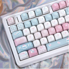 131 Keys Keycaps Dye Sub PBT Moa Profile Keycap Set Suitable for 61/64/87/104/108 Cherry MX Switch Mechanical Keyboard (Blue)
