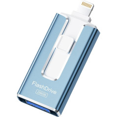 USB Flash Drive 256GB 4 in 1 MFi Certified Compatible with iPhone, Android, Tablets and PC, USB C Stick, High Speed USB 3.0 Pen, Memory Expansion for Photos, Documents and Videos, Blue