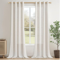 CUTEWIND Linen Look Country House Style Cream Curtains with Eyelets Semi-Transparent Set of 2, 250 cm Long, 140 cm Wide, Window Gcurtain, Balcony Door, Curtain Scarves Linen, Ivory White