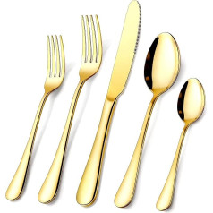 OGORI Cutlery Set for 8 People, 40 Pieces, Mirror Polished Gold Cutlery Set, 18/10 Stainless Steel Cutlery Set with Knife, Fork, Spoon for Home/Party/Restaurant