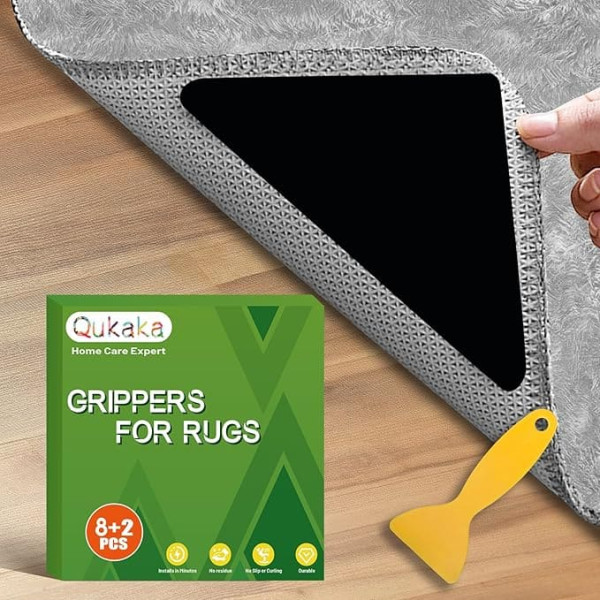 8+2 Pieces Grippers for Carpets, Double Sided Carpet Pads for Hardwood Floors, Carpet Tape for Carpets, Non-Slip Grips, Keep Your Carpet Corner in Place and Flat