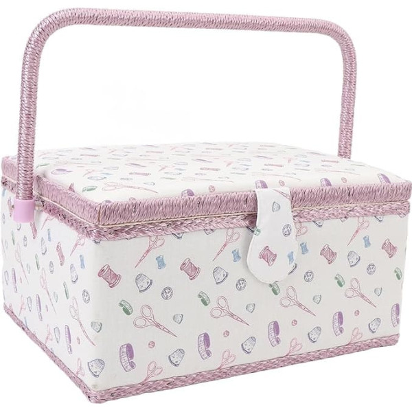 Fabric Sewing Basket Large Capacity Magnetic Button Closure Sewing Tool Storage Box with Removable Tray for Sewing Enthusiasts Crafters Purple