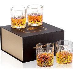 KANARS Whisky Glasses Set, Lead-Free Crystal Glasses, Whiskey Glass, Unique Anniversary Birthday Gift Ideas for Boyfriend, Him, Dad, Husband, Grandpa, Beautiful Gift Box, 300 ml, 4-Piece