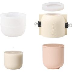 BOOWAN NICOLE 100 ml Round Candle Jar Concrete Casting Mould with Refill Silicone Moulds, 3 oz Pillar Candle Holder Tin with Lid Silicone Mould Bowl for Candle Making Crafts (SH1024 915-2 LZ0625)