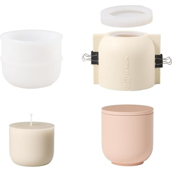 BOOWAN NICOLE 100 ml Round Candle Jar Concrete Casting Mould with Refill Silicone Moulds, 3 oz Pillar Candle Holder Tin with Lid Silicone Mould Bowl for Candle Making Crafts (SH1024 915-2 LZ0625)