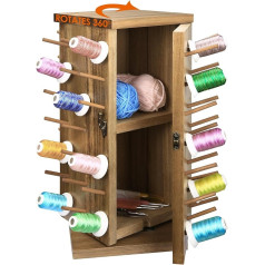 Acacia Wood Thread Holder 84 Spools with Inner Compartments 360° Rotating Thread Storage Organizer for Sewing, Embroidery, Hair Braiding and Jewelry