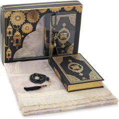 ihvan online Prayer Gift Box for Hajj and Umrah, Quran with English Translation, Prayer Rug, Beads, Deluxe Set for Ramadan & Eid Gift