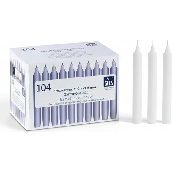 Gies 205-149001-10 Box of 104 Household Candles, 180 x 21.5 mm, White