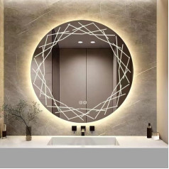 YOSHOOT Bathroom Mirror with Lighting, 60 cm Round Wall Mirror, LED Lighting, Anti-Fog Large Makeup Mirror, Touch Button, Dimmable, 3 Colours, LED Light, 6400 K, IP44 (Nest)
