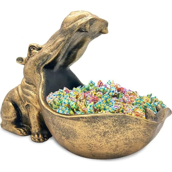 Hippo Statue Key Shell, Large Mouth Figure Key Bowl, Hippo Bowl Jewellery Storage Box, Hippo Sculpture, Table Decoration for Hallway, Living Room, Office, Decoration, Gifts (Gold)