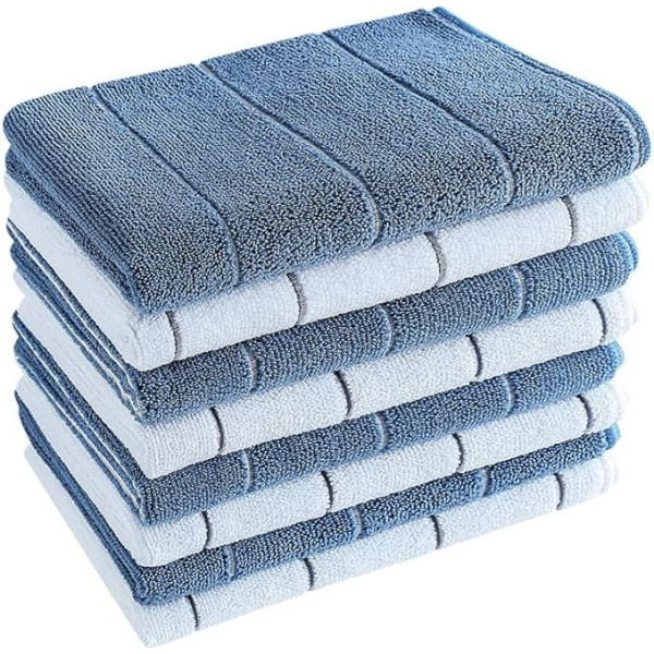 HYER KITCHEN Microfiber Kitchen Towels - Super Absorbent, Soft and Solid Colour Tea Towels, Pack of 8 (Green and White Striped Design), 66 x 45 cm