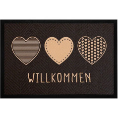 MoonWorks® Doormat Welcome Motif Hearts Door Mat Decorative Front Door Entrance Non-Slip & Washable Welcome Beige-Black 60 x 40 cm