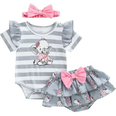 Baby Girl Clothes Infant Newborn Girl Outfits Summer Clothes Romper Short, Cwhite & Grey, 3-6 Months
