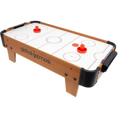 Global Gizmos 55979 Deluxe Table Top Air Hockey Game/Set Includes 2 Bats & 2 Pucks/Lightweight and Portable/Battery Operated/71 cm x 37 cm x 21 cm, White