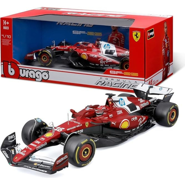 Bburago Ferrari SF-25 F1 2025#16 Leclerc Diecast Model Car 1:18 Authentic Replica Ferrari Formula 1 Car Officially Licensed, Recommended Age 14+ Years