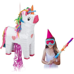 Relaxdays 4 x Unicorn Pinata Hanging Children Girls Birthday Filling Paper 51 x 14 x 35 cm Colourful