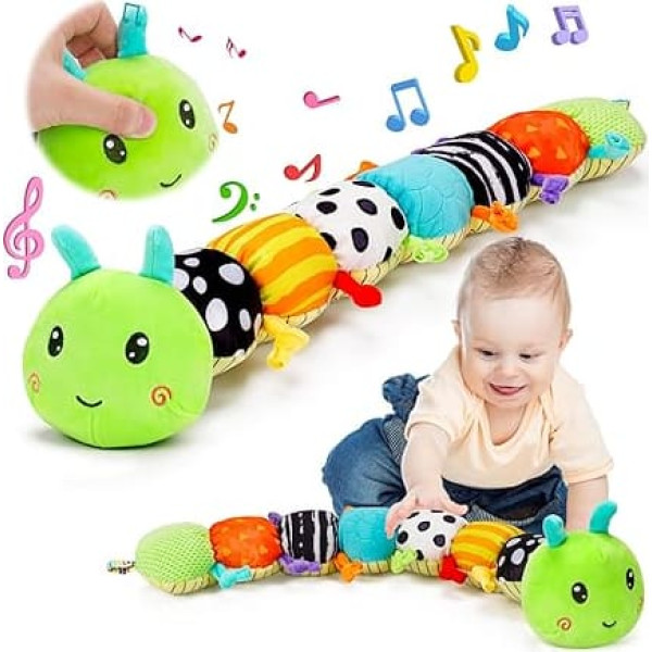 Baby Toy 0 3 6 Months Musical Caterpillar Cuddly Toy with Grasping Toy Rattle Baby Mirror Toy Baby Soft Toy Sensory Toy Newborn Boy Girl Children Christmas Gift