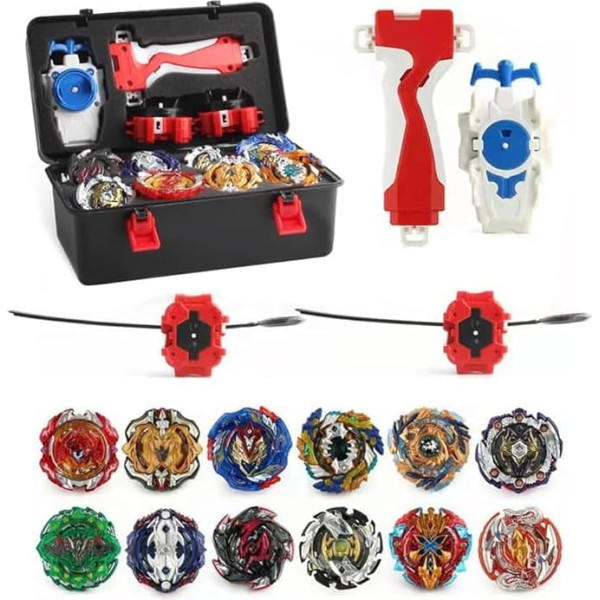 Battle Spinner Set, 12 in 1 Bayblade x Starter Set with 3 Burst Launcher & Storage Box, Bey Burst Turbo Blade Set, Spinning Top Box for Children Birthday/Christmas Gift