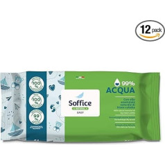 Soffice Natural Baby Cleaning Wipes 99% Water Super Gentle Formula for Daily Hygiene of Kids, Newborns - 12 Packs of 64