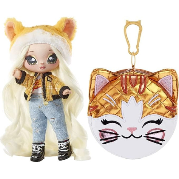 Na! Na! Na! Surprise Glam Series 2 - Tabitha Nekota - Cat Inspired Soft Plush Doll with Blonde Hair and Metallic Animal Clip-On Bag - Collectable - Great Gift for Children Aged 5+