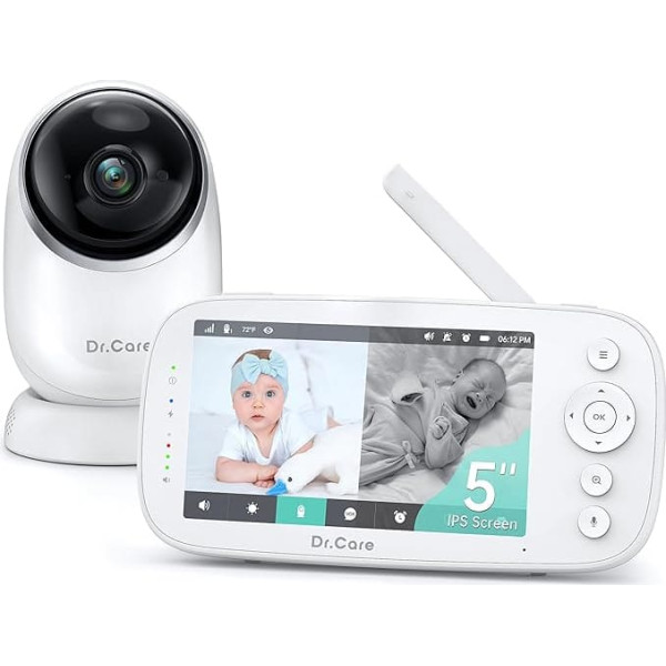 Dr.Care NovaView Pro Baby Monitor with Motion Detection - Without WiFi, 5 Inch 1080P Display, 5000 mAh Battery, Night Vision, 2X/4X Zoom, Two-Way Audio, Swivel Camera (1 Baby Monitor + 1 Camera)