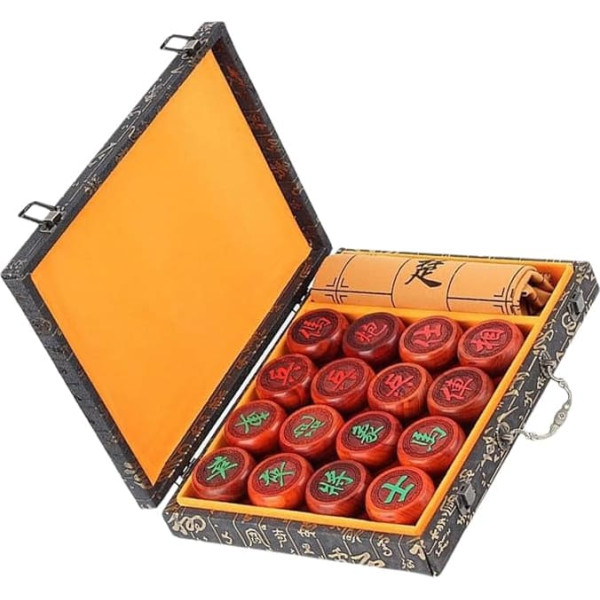 ibasenice Traditional Chinese Wooden Chess Set with Leather Game Board, Handmade Chess Pieces, Durable Board Game for Adults, Portable Chess Game Included