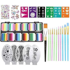 Gesichts-Make-up-Set für Kinder, Körper- und Gesichts-Make-up-Set, 12 Farben, mit Schablonenpinsel, Pailletten, wasserlöslich, für Kinder, Mädchen, Teenager, Erwachsene
