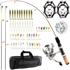 Hikary Ice Fishing Rod and Reel Combo Set Carbon Portable Complete Set with Tackle Bag Ice Jigs Ice Cleats Spinning Reels Line Bait Hook Suitable for Beginners Winter