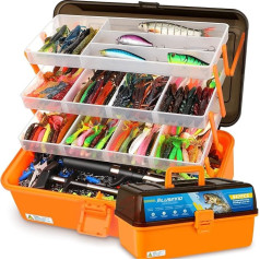PLUSINNO Large 4 Layer Bait Box with Fishing Tackle Included 547 Piece Fishing Lure Set - Pliers, Crankbaits, Hooks, Weights and Accessories - Freshwater Bass Fishing Lures, Tackle and Accessories