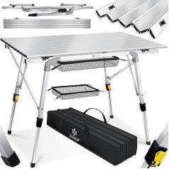 KESSER Folding Camping Table with Aluminium Frame Roll-Up Table Top Folding Table Foldable Height Adjustment 120 x 70 cm - up to 100 kg Including Carry Bag with Carry Strap and Mesh Bag, Silver
