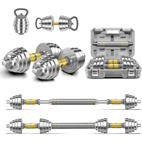 PHOEROS Adjustable Dumbbell Set 20/30/40 kg Weights Set, Dumbbell Barbell Kettlebell 3 in 1, Steel Dumbbells Pair with Connecting Bar for Fitness Workout Home, Sports Equipment for Men and Women