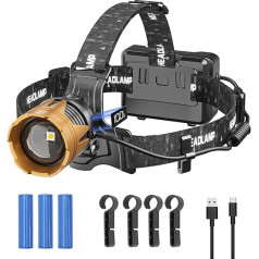 LED Rechargeable Headlamp, Camping Head Torch Rechargeable with Motion Sensor, 7 Modes Zoomable Headlamp, 9000 mAh Battery Operated, 90° Adjustable IPX67 Waterproof Camping Light